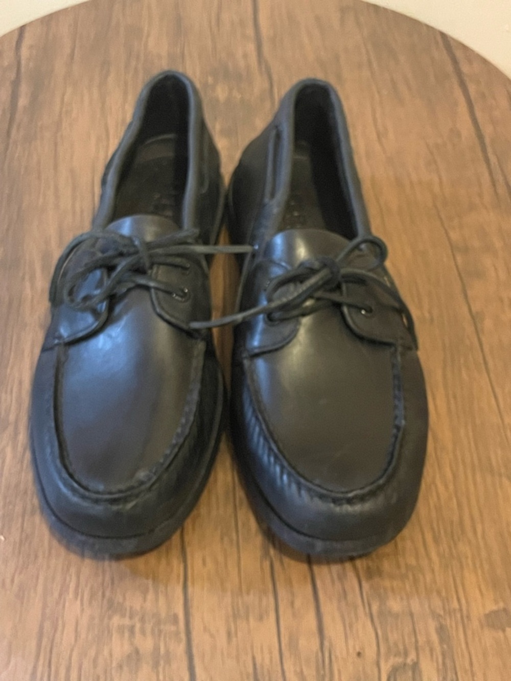 Sherry Men’s 14 Black Leather Boat Shoes with Lace Tie